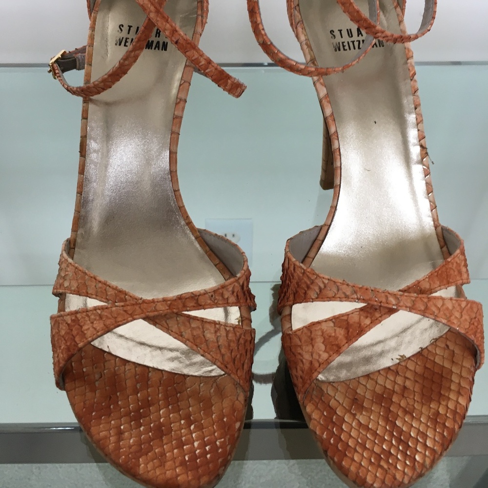 Stuart Weitzman Peach Tipped Python Sandals 7.5 - image 1